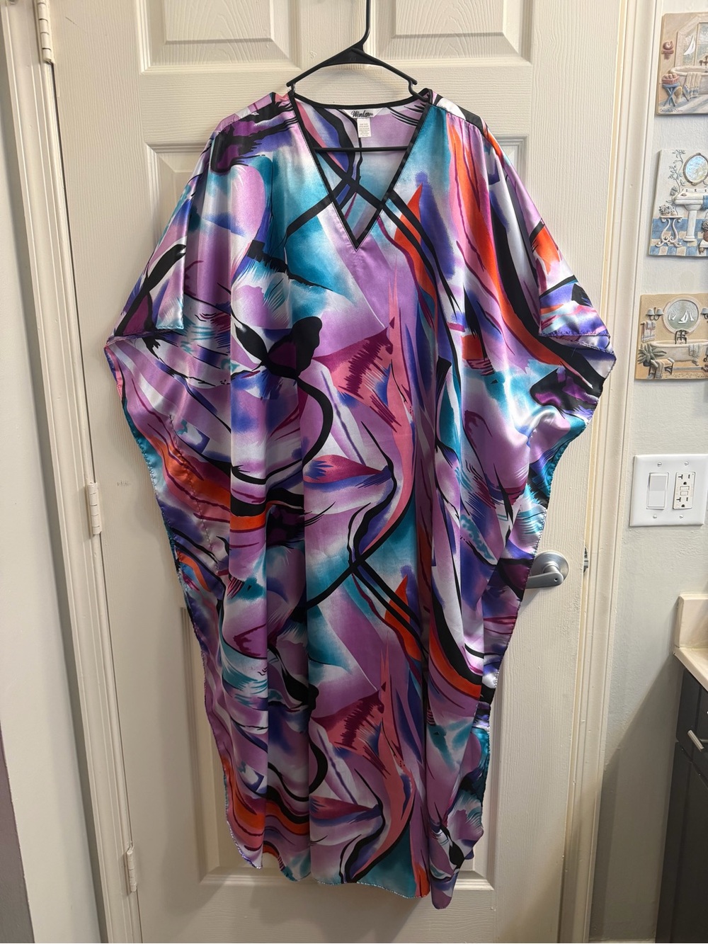 Abstract Print Maxi Caftan Dress - Purple Multi
